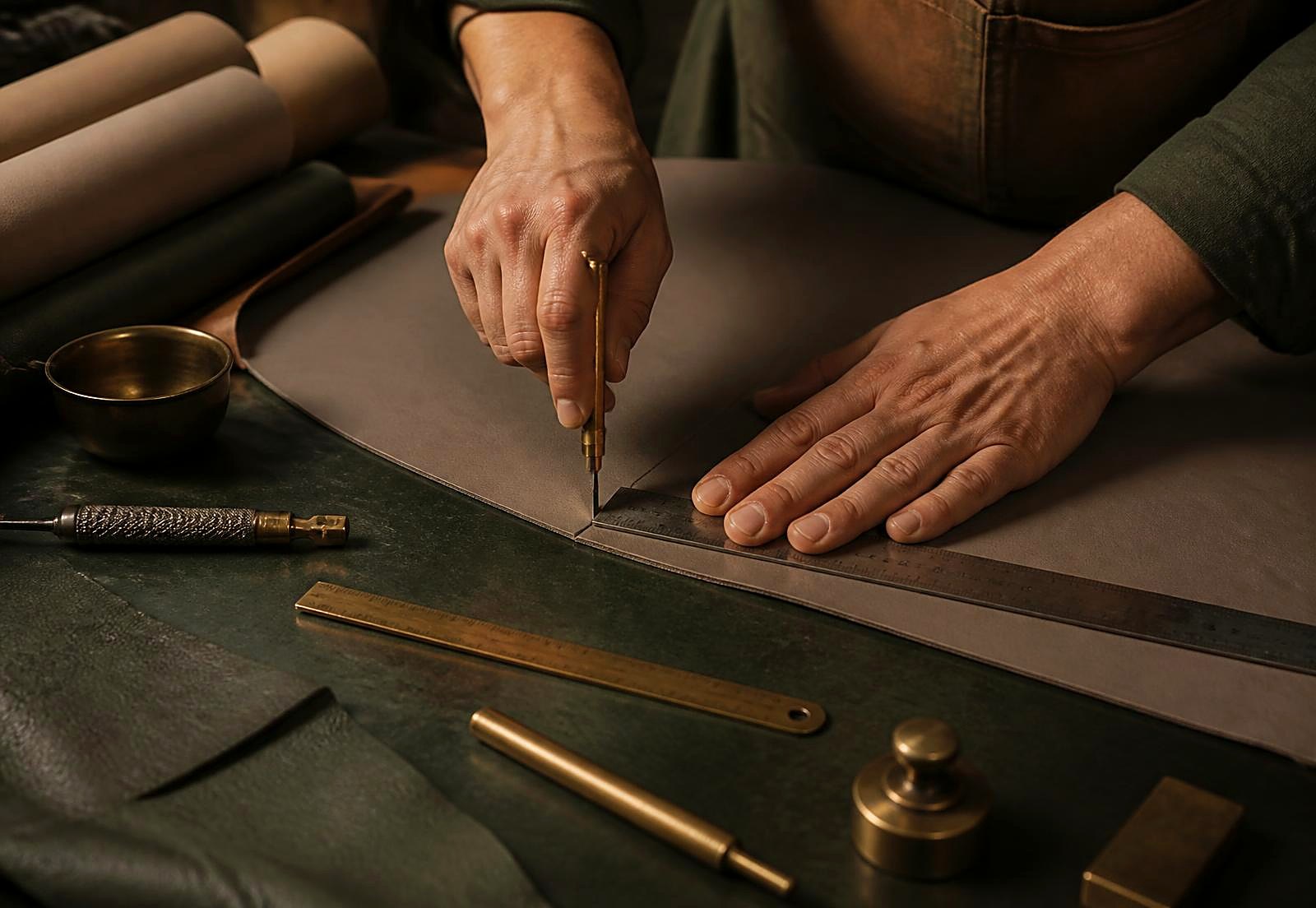 Hands finishing a BATWA bag in the atelier