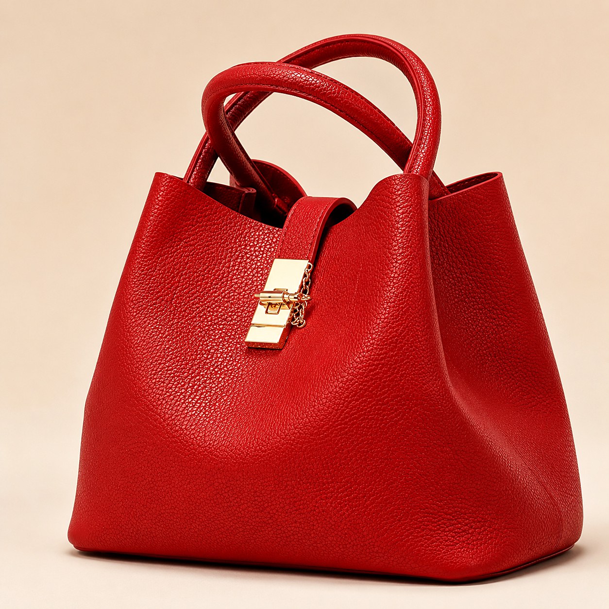 Écarlate Bucket Tote in scarlet pebble-grain bio nappa