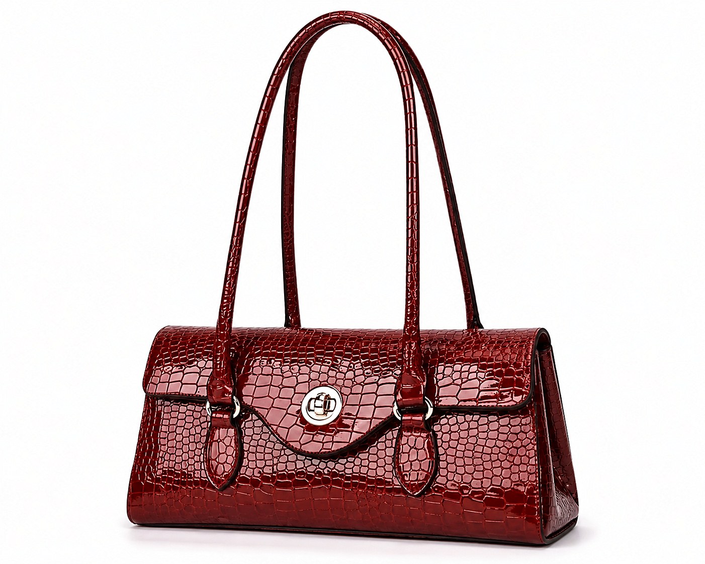 Carmine Croco Shoulder bag in croco-embossed plant patent