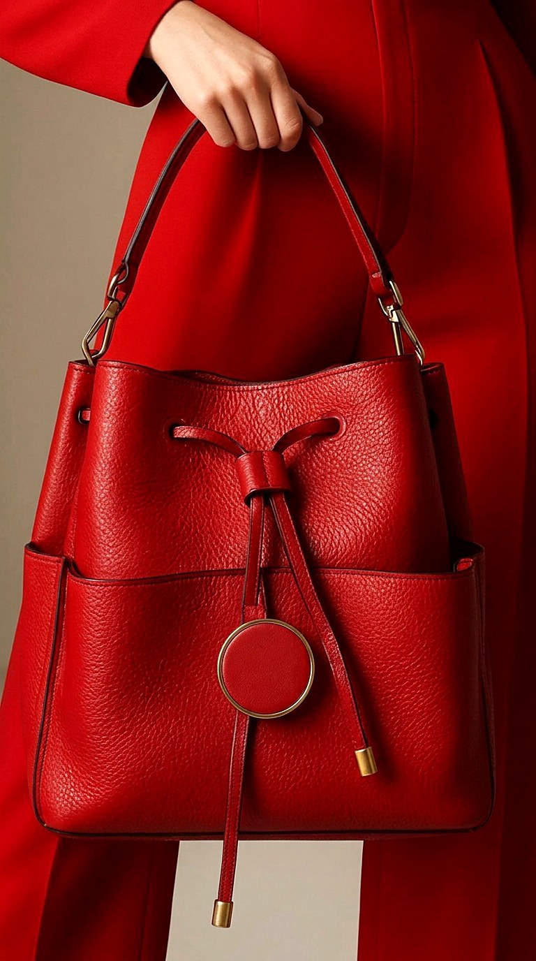 Aurore Bucket bag in red apple-fibre grain with drawstring closure